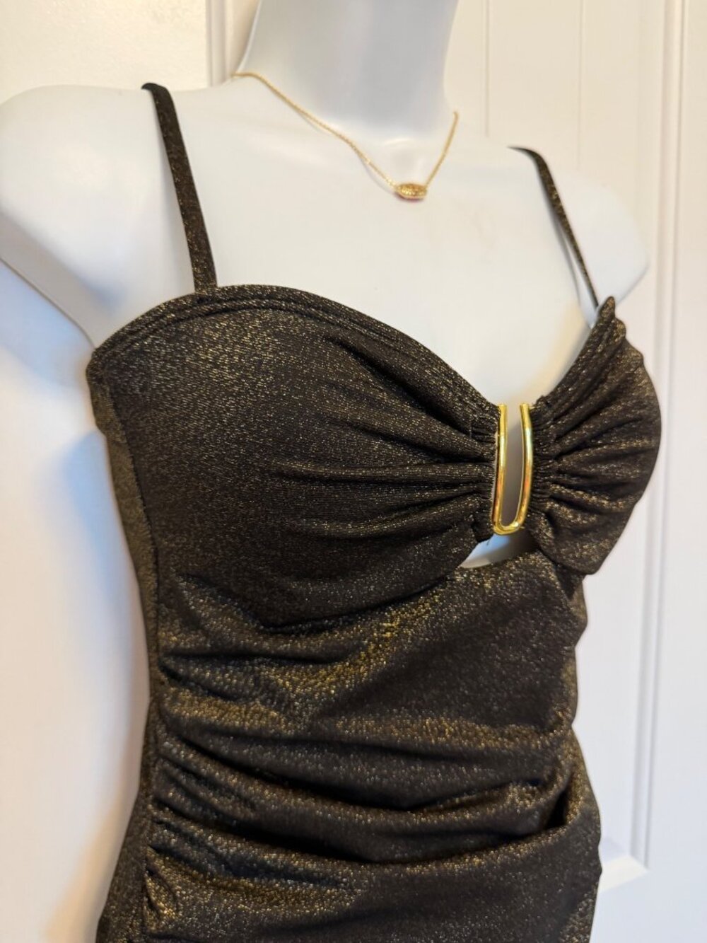 Eomenie One Piece Swimsuit, Cutout U Wire, Black with Gold shimmer, Medium - Picture 4 of 8